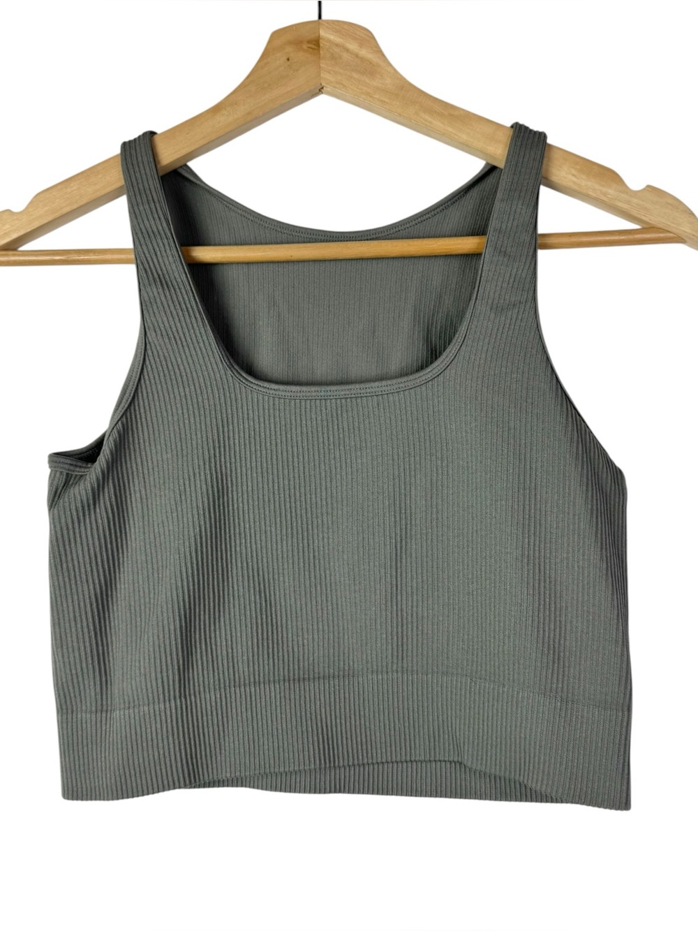 Boutique Gray Ribbed Square Neck Seamless Crop Athletic Tank Top M